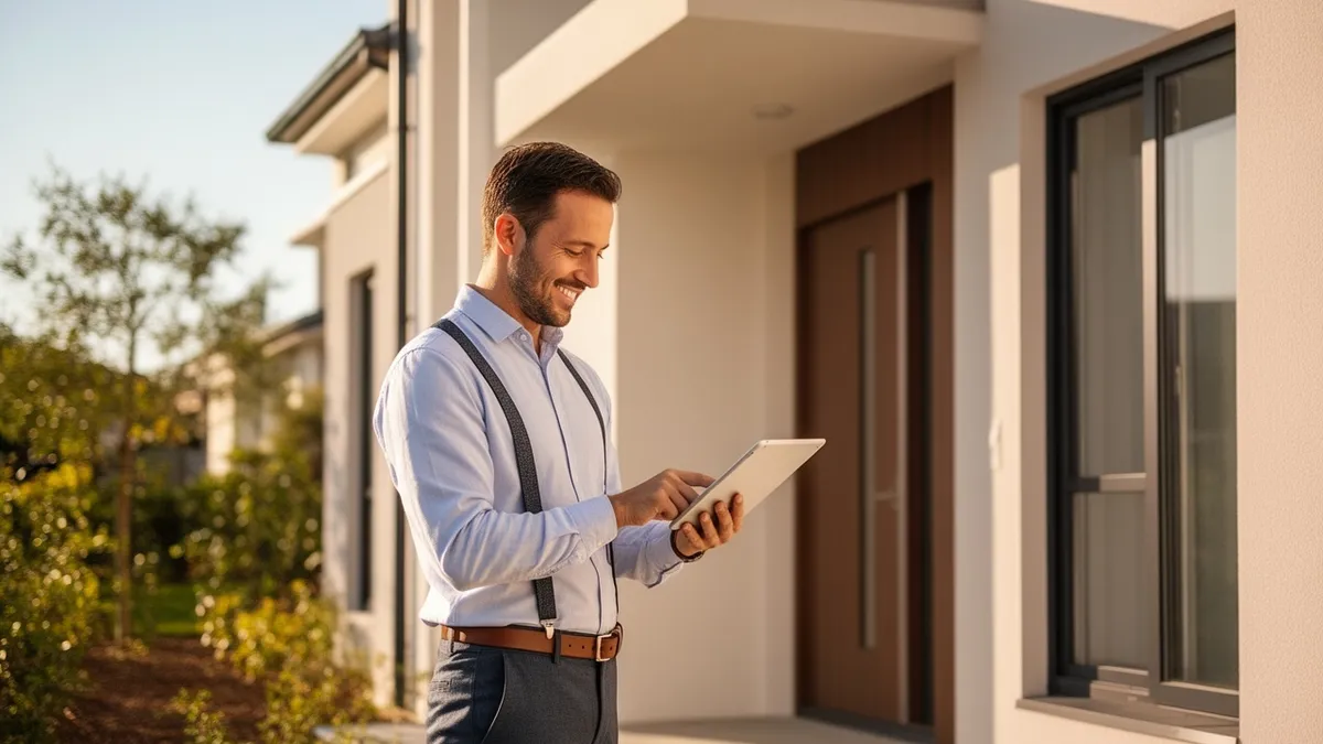 Técnico revisando una vivienda con una tablet: certificado energético online frente a presencial