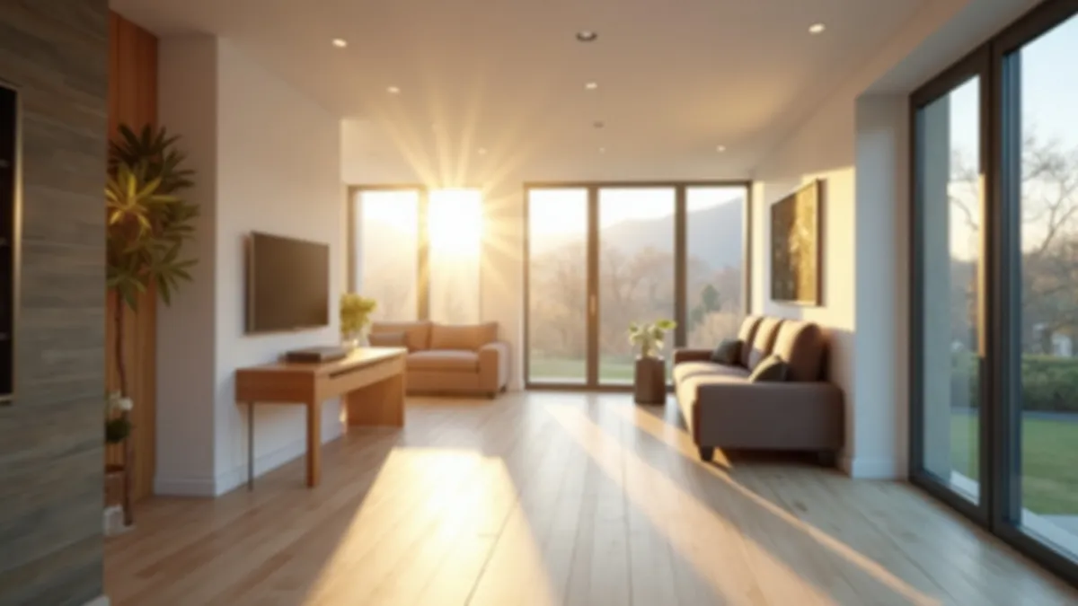Vivienda eficiente con ventanas de doble acristalamiento e iluminación LED