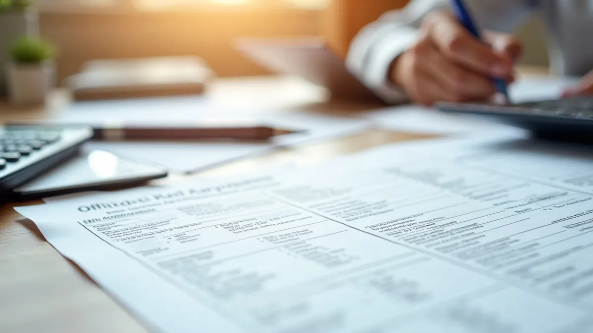 Documentación administrativa y formulario de tasa sobre un escritorio