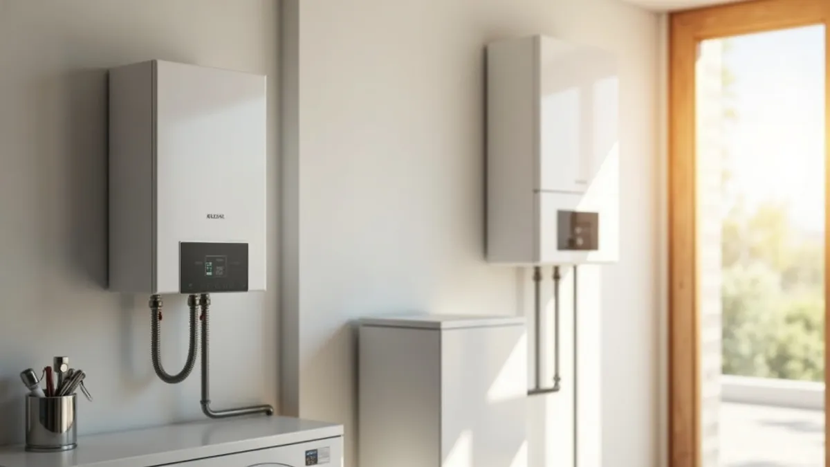 Termo eléctrico y caldera de gas en un cuarto de instalaciones: tipos de agua caliente