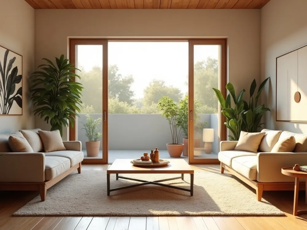 Salón luminoso de una vivienda eficiente energéticamente
