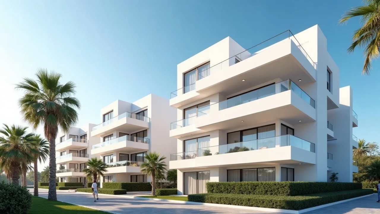 Edificio de viviendas moderno en Andalucía bajo cielo azul